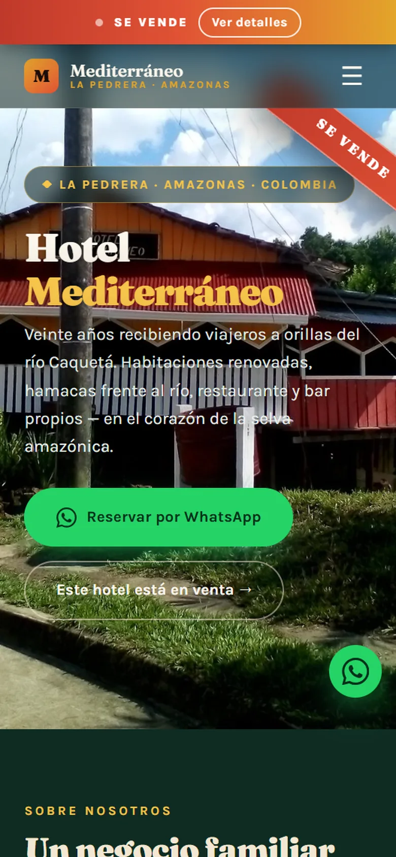 Dieselbe Startseite auf dem Handy: Titel, Beschreibung und der grüne WhatsApp-Knopf
